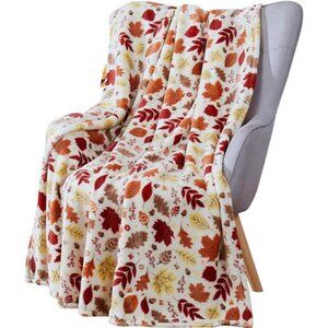 Fall Decor Throw Blanket - Soft & Warm w/‎ Autumn Leaves in Red, Yellow, Brown,